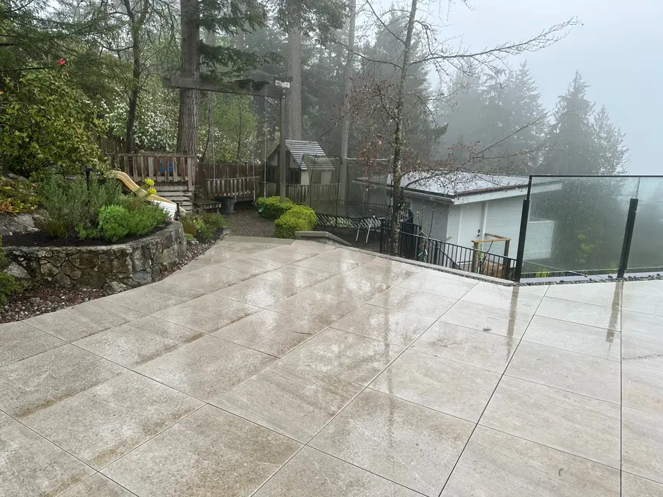 Glass-rail deck before cleaning