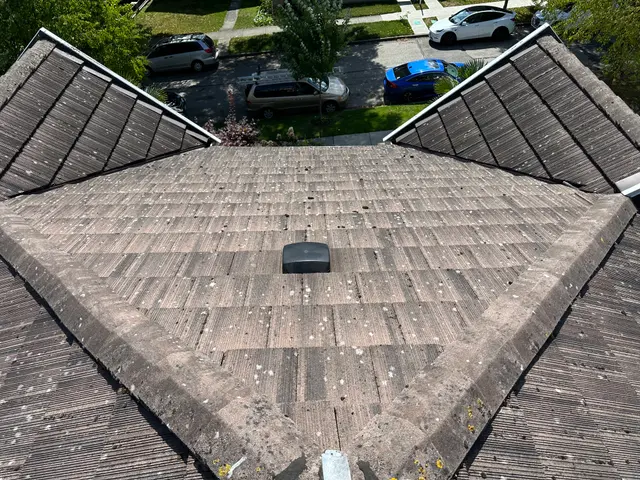 Concrete tile roof before roof cleaning