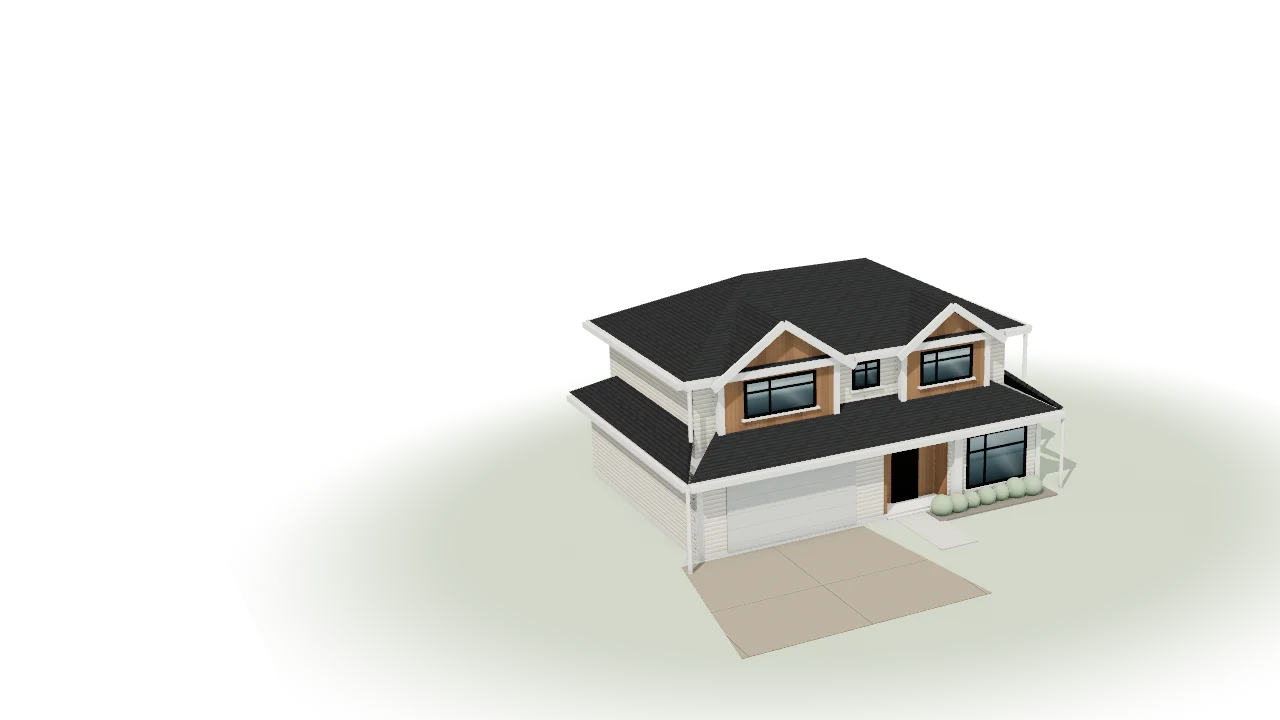 A model of a two-storey home on a lawn